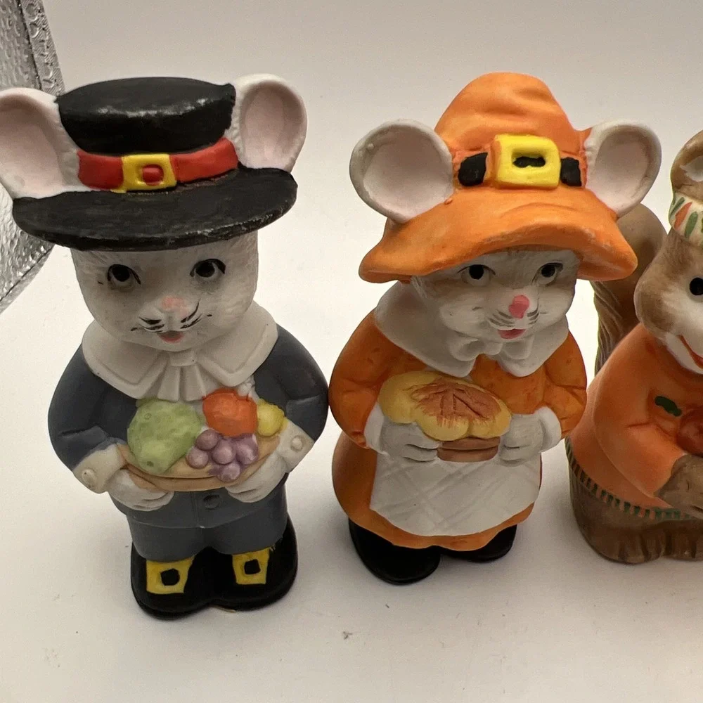 Vintage Brinn's Woodland Animals Thanksgiving Figurines Set of 6 Mice Skunk Bear
